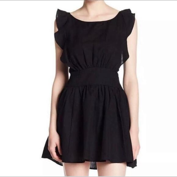 Free People Erin Ruffle Backless With Bow Tie Detail Mini Dress XS Black Cotton - Picture 2 of 10